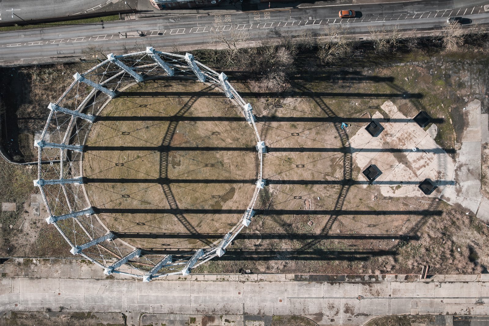 Aerial view of the Hendon gas holder, Sunderland