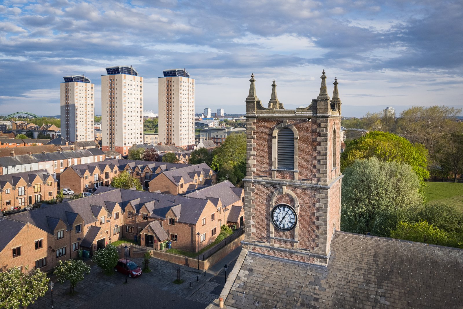 Aerial view of Holy Trinity Church tower, Sunderland
