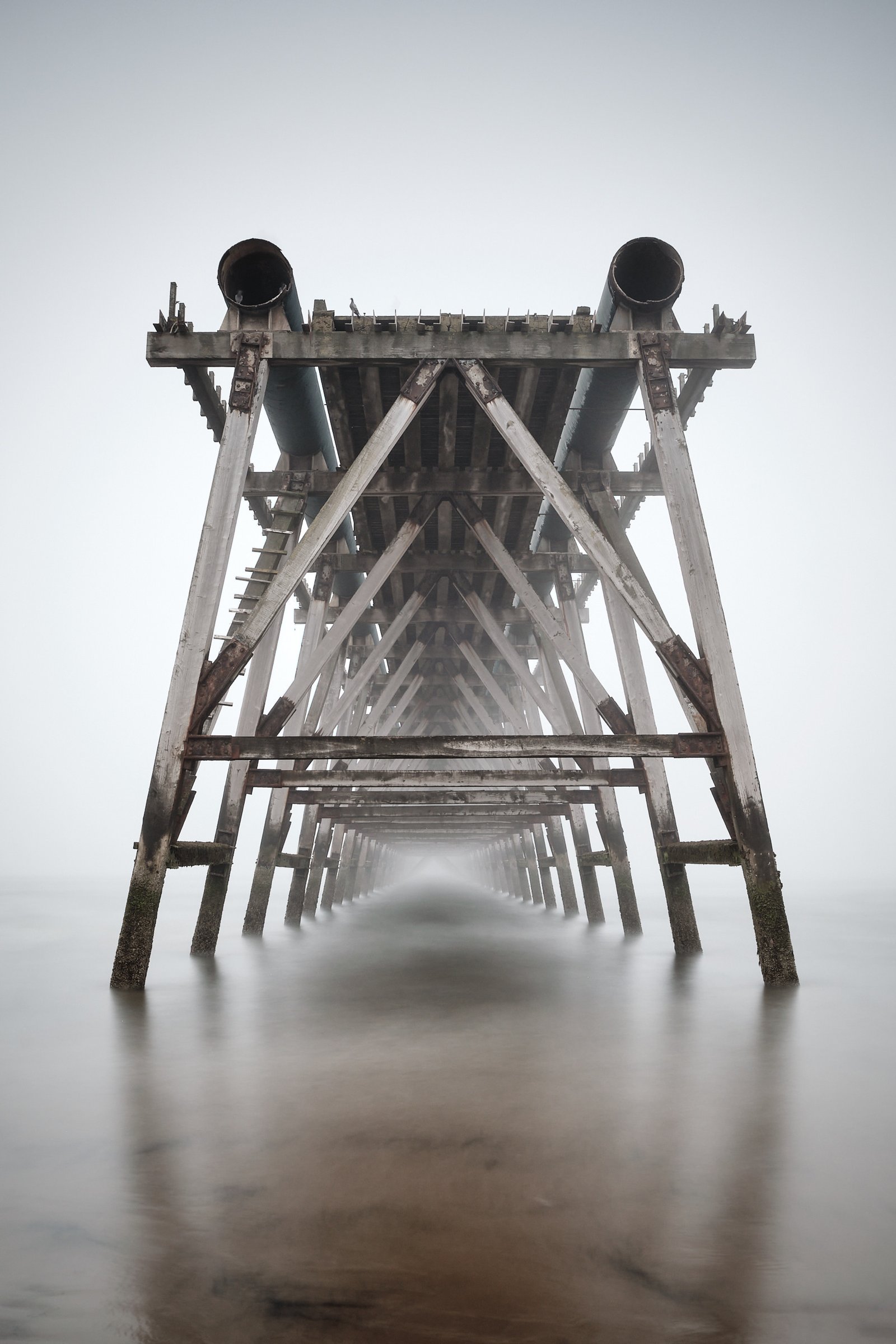 Symmetrical view of the underside structure of Steetley Pier