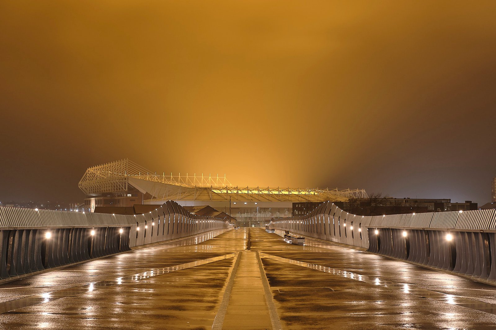 Keel Crossing lit gold at night, Sheepfolds, Sunderland - February, Sunderland Calendar 2027